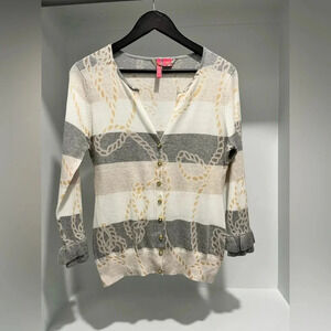 Charlotte Tarantola Anthropologie striped chain Cardigan bling Women’s large